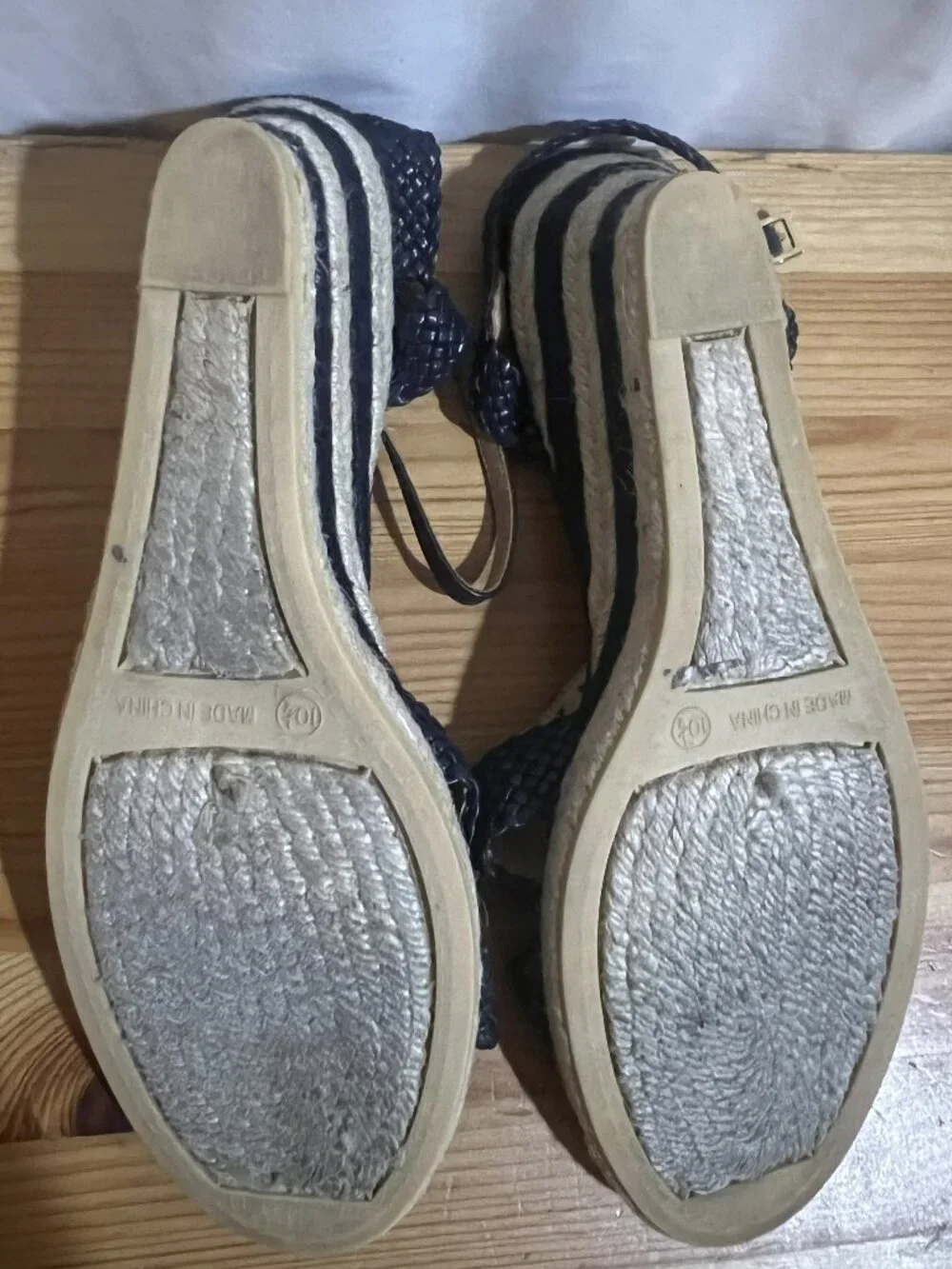 Talbots Navy Braided Espadrille Wedge Sandals Size 10.5 Used Good Condition $40